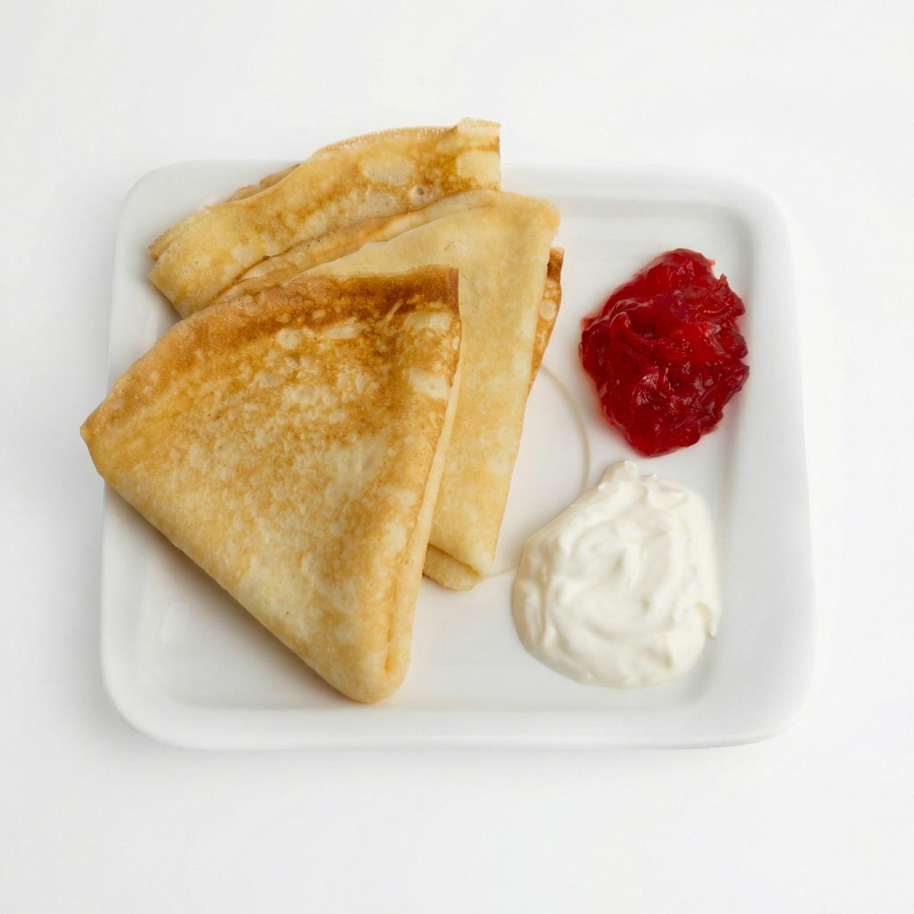 Классические блины со сметаной и джемом